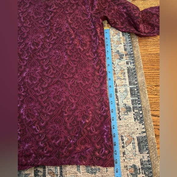 Ruby Ribbon | Plum Purple‎ Lace 3/4 Sleeve Top Style 1874 Sz M - Picture 6 of 7
